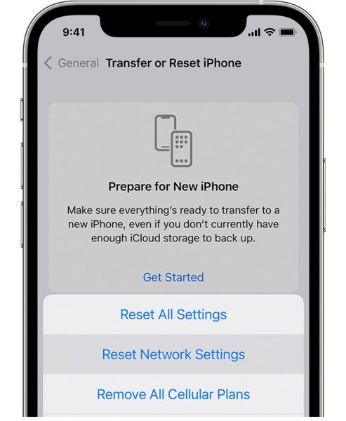 Transfer or Reset iPhone menu
