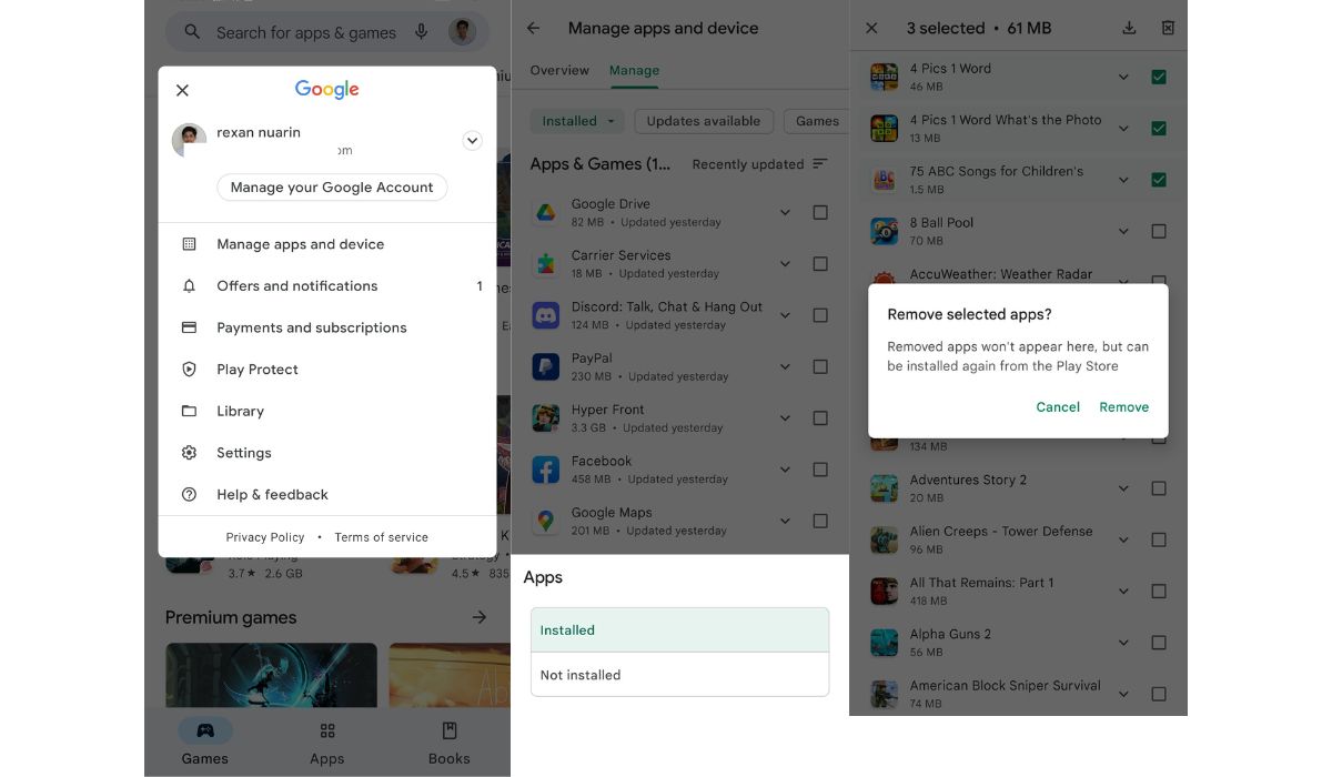 Removing previously installed apps from the Google Play Store
