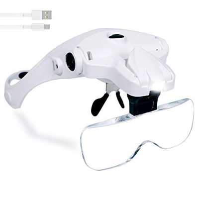 Dilzekui 1.2X to 4.5X Headband Magnifying Glasses with Light, Rechargeable  Headband Magnifier Visor with 5 Detachable Lenses, Head Mount Magnifier for