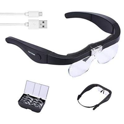 Head-mounted Magnifying Glass With Led Light Jewelry Magnifying Glass, 4  Interchangeable Lens 10x 15x 20x 25x (plastic Gift Box Packaging) For  Jewelry, Repair, Identification, Reading Close Work (without Battery)