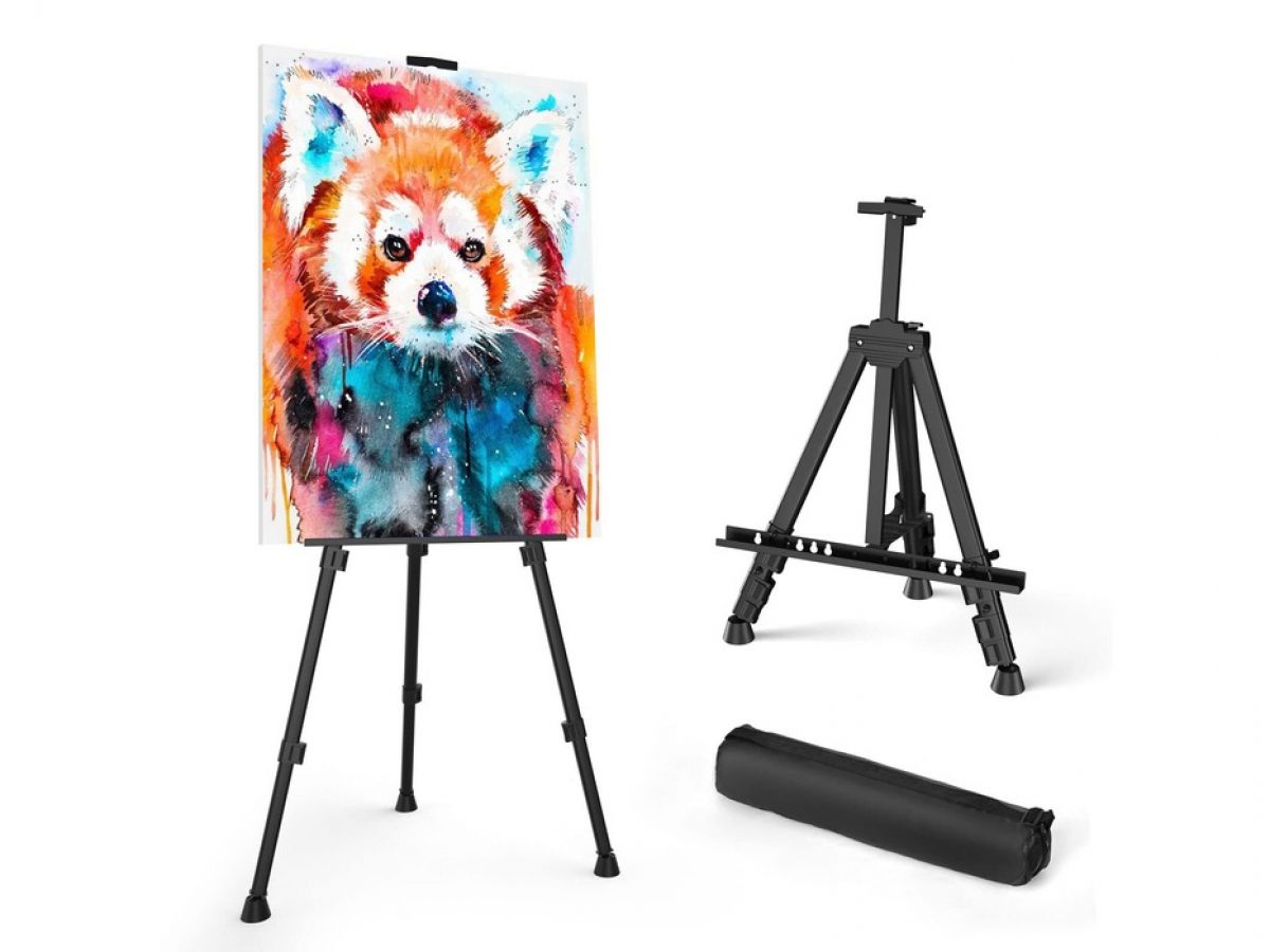  VISWIN 63 Wooden Tripod Display Easel Stand for Wedding Sign,  Poster, A-Frame Artist Easel Floor with Tray for Painting, Canvas, Foldable  Easel - Natural