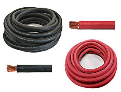 WindyNation 2 Gauge (AWG) Single Red Pure Copper Battery Cable Wire with Lug Connector Ring terminals, 9 Inches / 3/8 on Both Ends