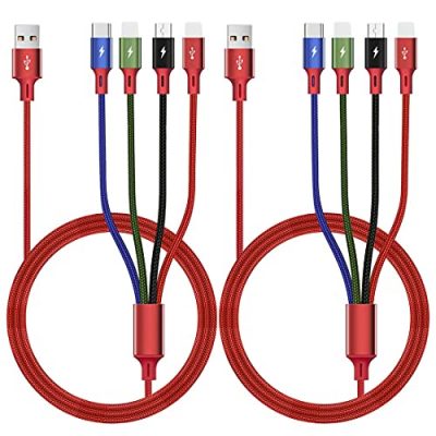 Multi Charging Cable, (2Pack 5FT) Multi USB Charger Cable Aluminum Nylon 3  in 1 Universal Multiple Fast Charging Cord 