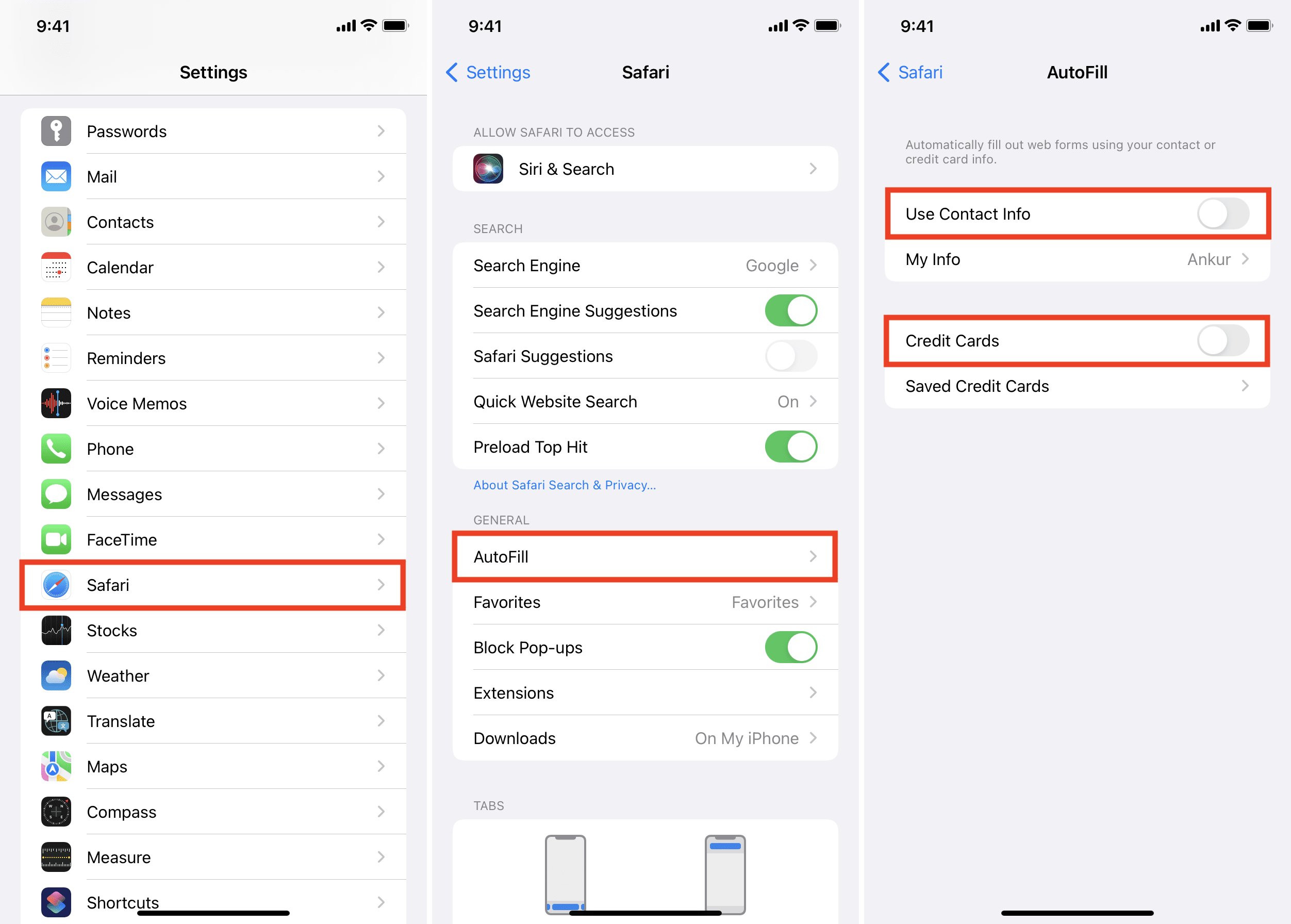 how to set autofill email on iphone