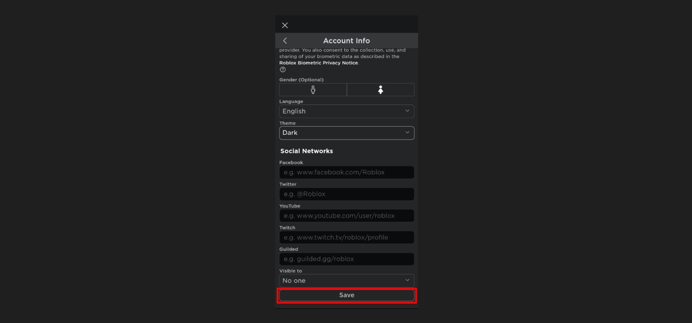 how to turn on dark mode in roblox mobile