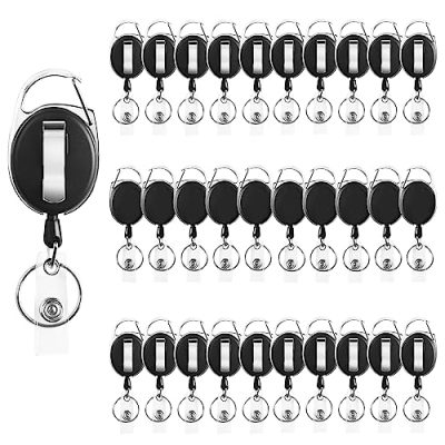 ELV Heavy Duty Retractable ID Badge Holder Key Reel with Adjustable Black