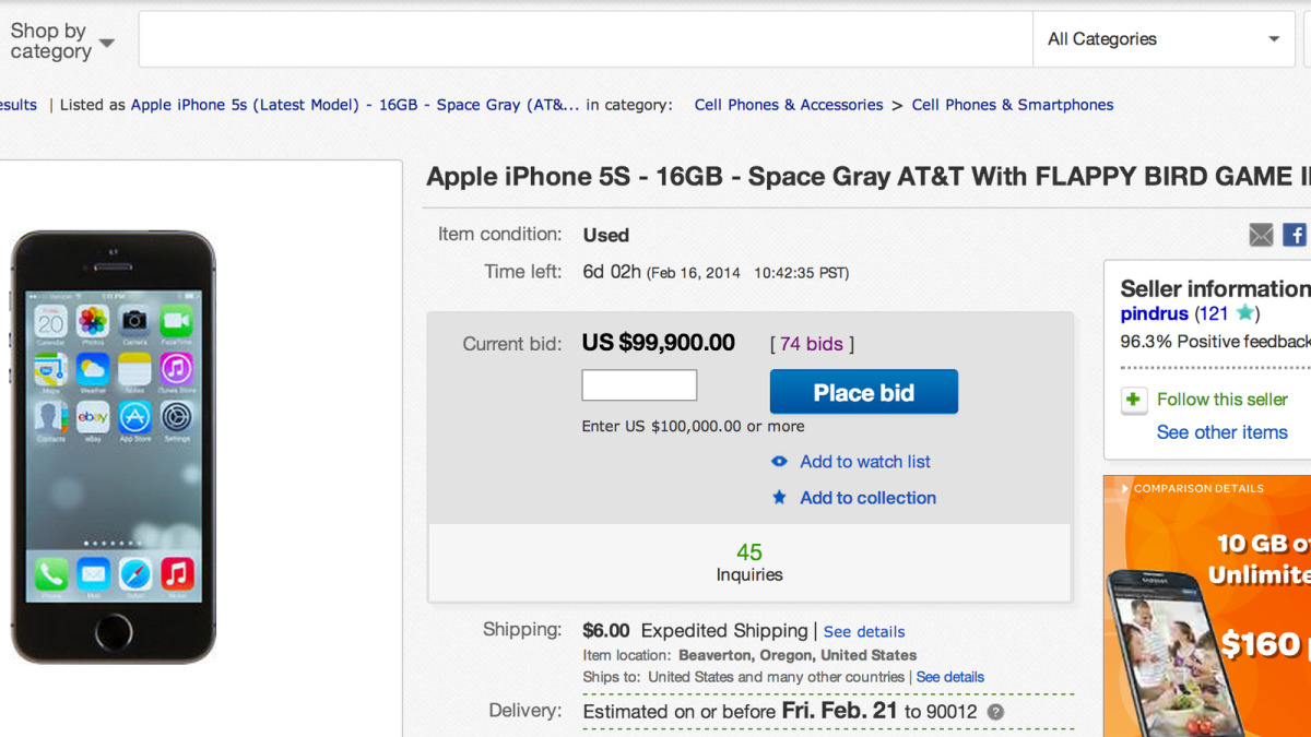 apple-iphone-5s-with-flappy-bird-installed-going-for-100000-on-ebay