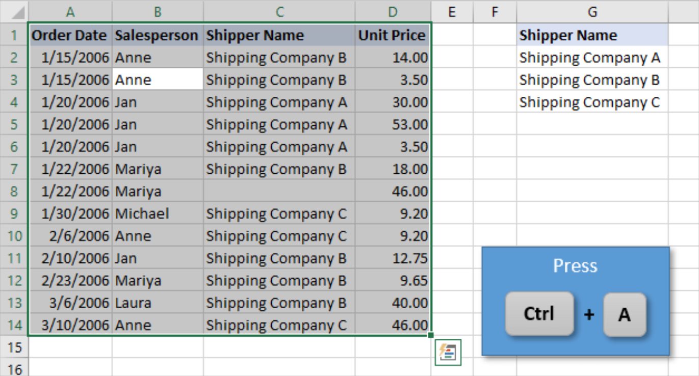 how-to-select-all-the-data-in-excel