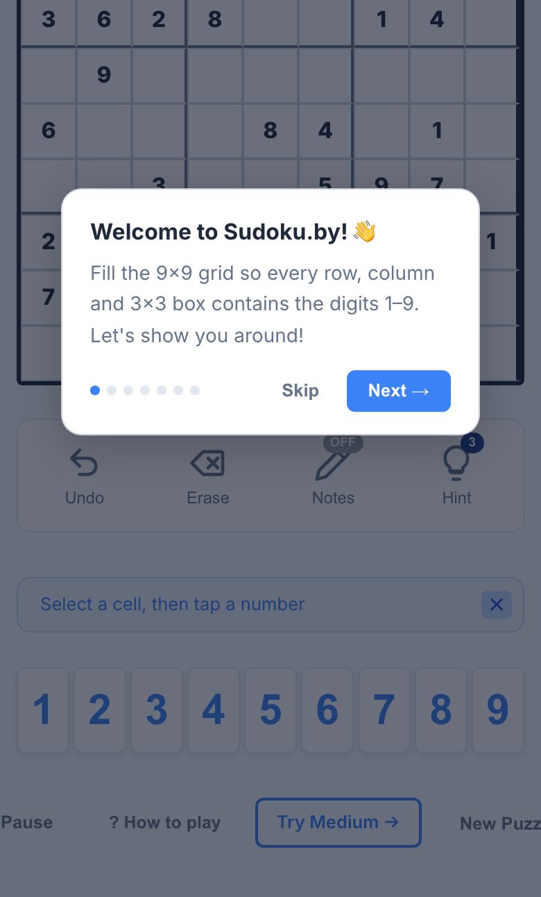 Sudoku being played at sudoku.by in a browser